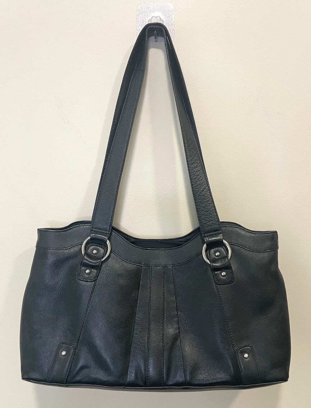 Vintage Derek Alexander Black Leather Shoulder Bag Preppy Pleated Purse